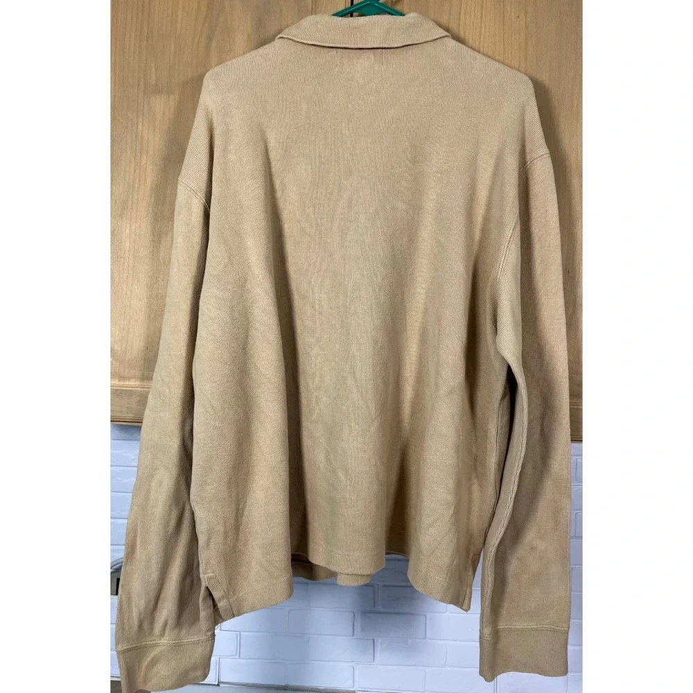 Polo Ralph Lauren Quarter Zip Pullover Mens XL Tan Beige Ribbed Cotton Sweater